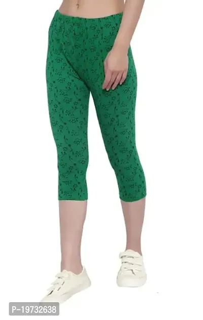 THE ELEGANT FASHION Women's Calf Length Printed Capri Cropped Leggings Cotton Lycra Fabric Slim Fit 3/4th | Pants (Free Size, Olive Green)-thumb4