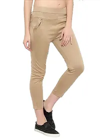 THE ELEGANT FASHION Stretchable Trouser Pants High Waist Ankle Length Stylish Lycra Track Pant Women's Chino Plane Pants(Free Size) (Beige)-thumb2