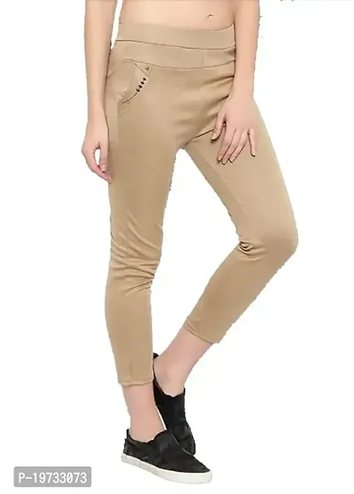 THE ELEGANT FASHION Stretchable Trouser Pants High Waist Ankle Length Stylish Lycra Track Pant Women's Chino Plane Pants(Free Size) (Beige)-thumb3