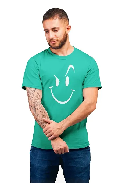 THE ELEGANT FASHION Men`s 100% Cotton Half Sleeve Round Neck Smile Printed T-Shirt