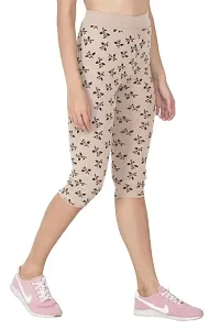 THE ELEGANT FASHION Women's Calf Length Printed Capri Cropped Leggings Cotton Lycra Fabric Slim Fit 3/4th | Pants (Free Size, Skin)-thumb3