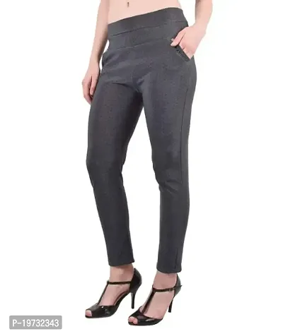 THE ELEGANT FASHION Stretchable Trouser Pants High Waist Ankle Length Stylish Lycra Track Pant Women's Dotted Trouser (Free Size) Grey-thumb5