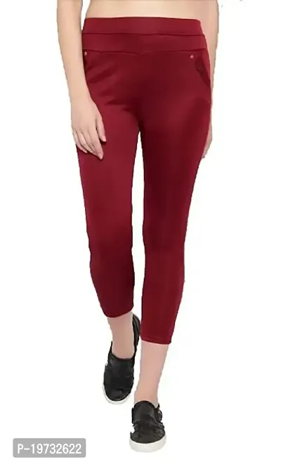 THE ELEGANT FASHION Stretchable Trouser Pants High Waist Ankle Length Stylish Lycra Track Pant Women's Chino Plane Pants(Free Size) (Maroon)-thumb0