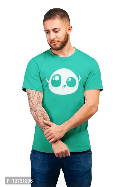 THE ELEGANT FASHION Men`s 100% Cotton Half Sleeve Round Neck Panda Face Emoji Printed T-Shirt