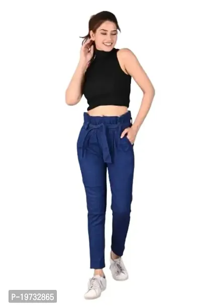 THE ELEGANT FASHION Women's Boyfriend Fit Jogger Style Denim Jeans, Free Size (Dark Blue)-thumb0