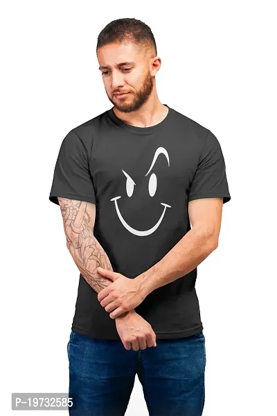 THE ELEGANT FASHION Men`s 100% Cotton Regular Half Sleeve Round Neck Smile Printed T-Shirt-thumb3