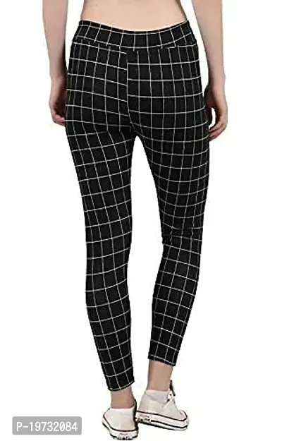 THE ELEGANT FASHION Women's Regular Fit Checks Stretchable Trouser Pants Ankle Length Stylish Lycra Checked Printed Jeggings/Pant Regular Fit Trackpants Checks Pattern for Women and Girls (Black)-thumb0
