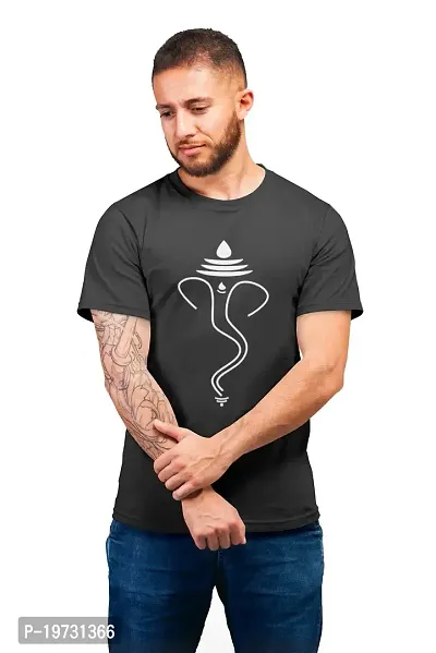 THE ELEGANT FASHION 100% Cotton Half Sleeves Round Neck Ganesh Ji Printed T-Shirt for Men?