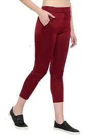 THE ELEGANT FASHION Stretchable Trouser Pants High Waist Ankle Length Stylish Lycra Track Pant Women's Chino Plane Pants(Free Size) (Maroon)-thumb2