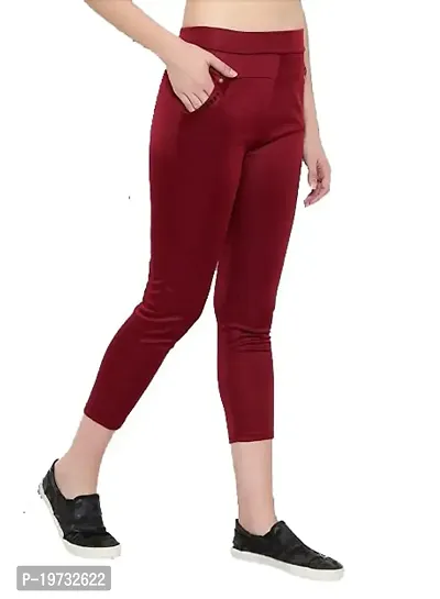 THE ELEGANT FASHION Stretchable Trouser Pants High Waist Ankle Length Stylish Lycra Track Pant Women's Chino Plane Pants(Free Size) (Maroon)-thumb3
