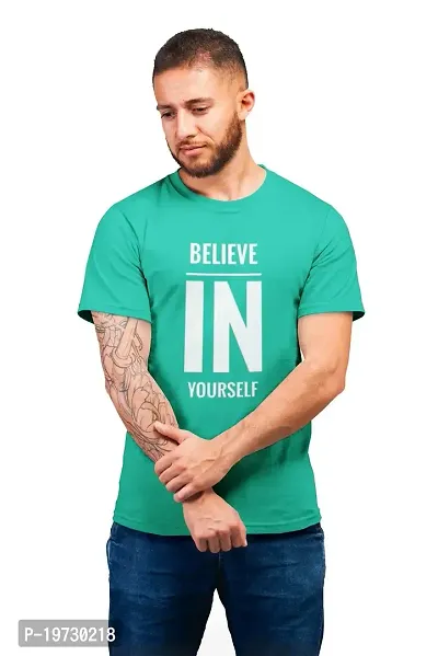 THE ELEGANT FASHION 100% Cotton Half Sleeves Round Neck Believe in Yourself Printed T-Shirt for Men