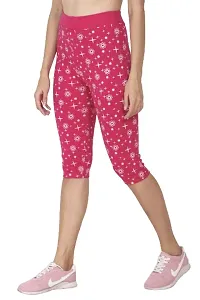 THE ELEGANT FASHION Women's Calf Length Printed Capri Cropped Leggings Cotton Lycra Fabric Slim Fit 3/4th | Pants (Free Size, Pink)-thumb3