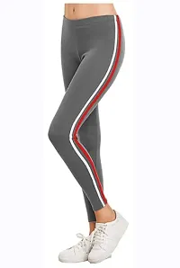 THE ELEGANT FASHION Girls Ankle Length Leggings Free Size Workout Pant Stretchable Striped Jeggings Women's Poly Spandex Regular Fit Solid Pant for Yoga/Gym/Dance Leggings (Grey-Navy Blue)-thumb1