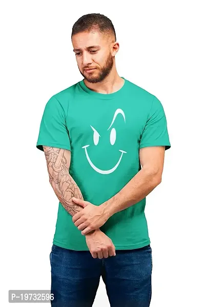 THE ELEGANT FASHION Men`s 100% Cotton Regular Half Sleeve Round Neck Smile Printed T-Shirt