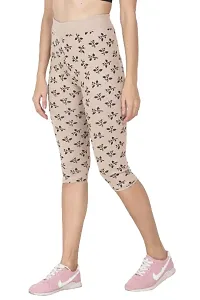 THE ELEGANT FASHION Women's Calf Length Printed Capri Cropped Leggings Cotton Lycra Fabric Slim Fit 3/4th | Pants (Free Size, Skin)-thumb2