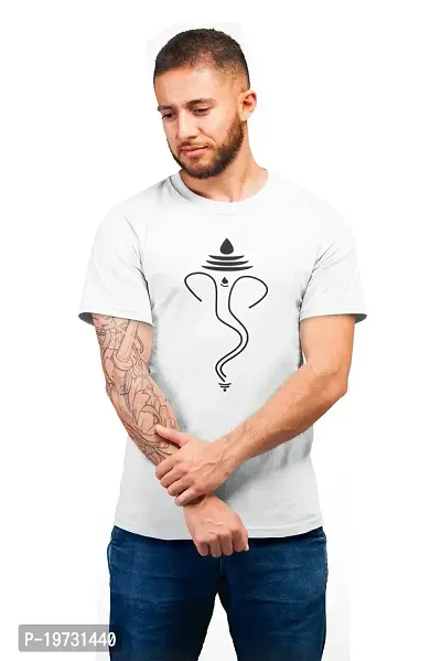 THE ELEGANT FASHION 100% Cotton Half Sleeves Round Neck Ganesh Ji Printed T-Shirt for Men?