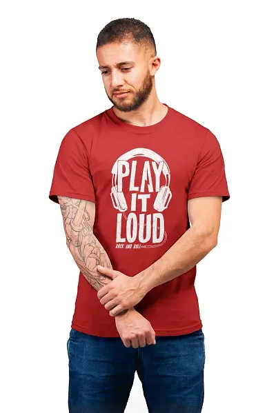 THE ELEGANT FASHION 100% Cotton Half Sleeves Round Neck Play It Loud Printed T-Shirt for Men?