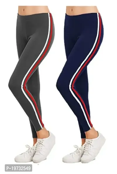 THE ELEGANT FASHION Girls Ankle Length Leggings Free Size Workout Pant/Stretchable Striped Jeggings/Women's Poly Spandex Regular Fit Solid Pant for Yoga/Gym/Dance Leggings (CharcoleBlack-Navy Blue)