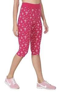 THE ELEGANT FASHION Women's Calf Length Printed Capri Cropped Leggings Cotton Lycra Fabric Slim Fit 3/4th | Pants (Free Size, Pink)-thumb2