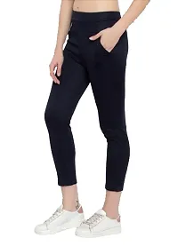 THE ELEGANT FASHION Stretchable Trouser Pants High Waist Ankle Length Stylish Lycra Track Pant Women's Chino Plane Pants(Free Size) (Blue)-thumb1