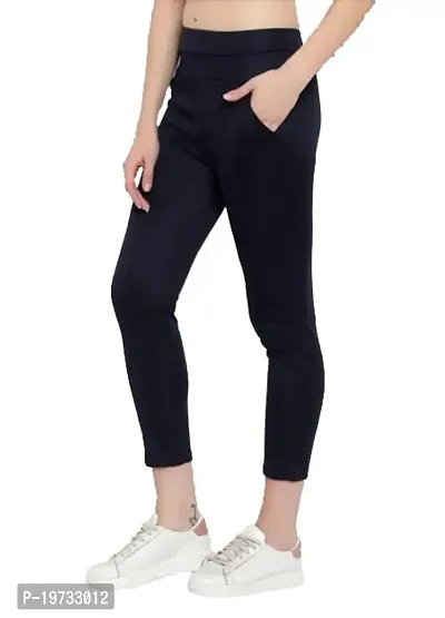 THE ELEGANT FASHION Stretchable Trouser Pants High Waist Ankle Length Stylish Lycra Track Pant Women's Chino Plane Pants(Free Size) (Blue)-thumb2