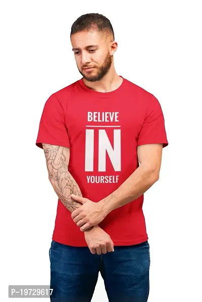 THE ELEGANT FASHION 100% Cotton Half Sleeves Round Neck Believe in Yourself Printed T-Shirt for Men-thumb0