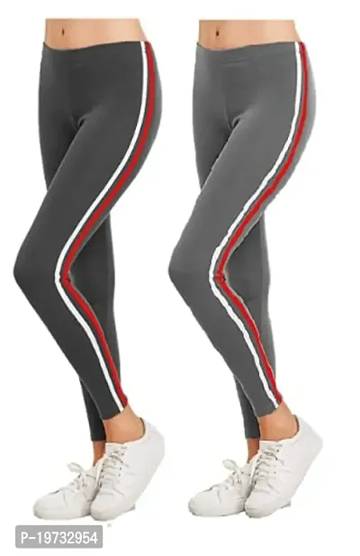 THE ELEGANT FASHION Ankle Length Leggings Free Size Workout Trousers| Stretchable Striped Jeggings| Women's Poly Spandex Slim Fit Solid Pant for Yoga,Comfortable Leggings (CharcoleBlack-Grey)