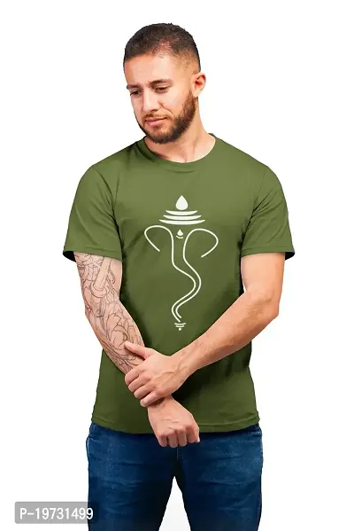 THE ELEGANT FASHION 100% Cotton Half Sleeves Round Neck Ganesh Ji Printed T-Shirt for Men?-thumb0