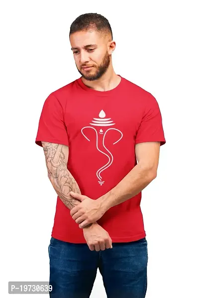 THE ELEGANT FASHION 100% Cotton Half Sleeves Round Neck Ganesh Ji Printed T-Shirt for Men?