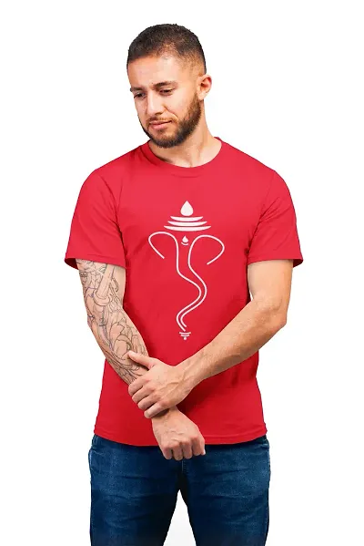 THE ELEGANT FASHION 100% Half Sleeves Round Neck Ganesh Ji T-Shirt for Men?