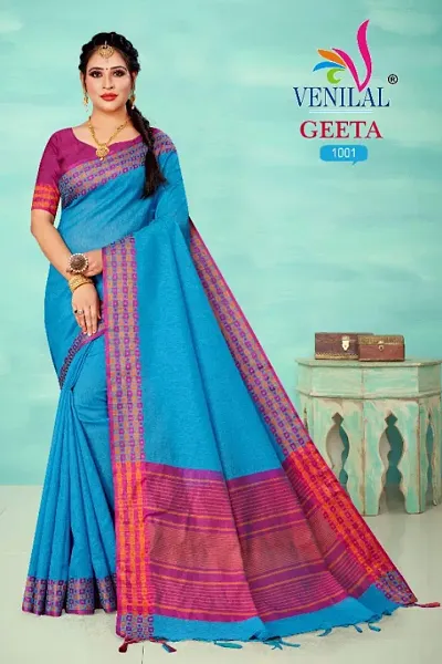 Stylish Linen Tassel Work Saree With Blouse Piece