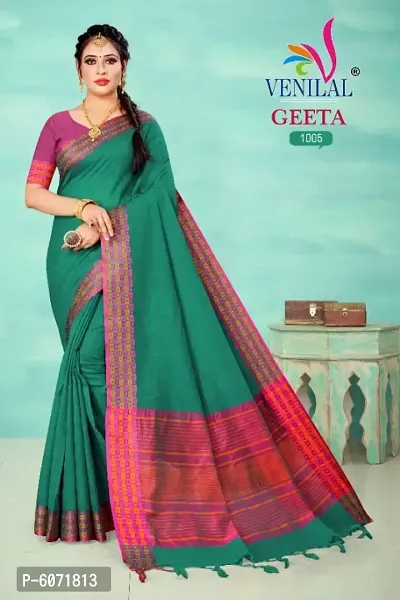 Stylish Linen Tassel Work Saree With Blouse Piece