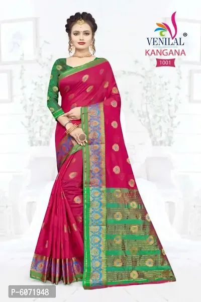 Elegant Cotton Jacquard Women Saree with Blouse piece