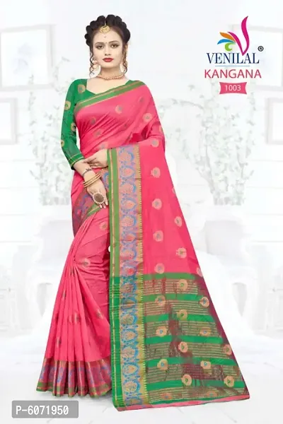 Elegant Cotton Jacquard Women Saree with Blouse piece