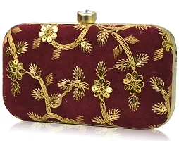 Fabulous Maroon Velvet Self Pattern Clutches For Women And Girls-thumb1