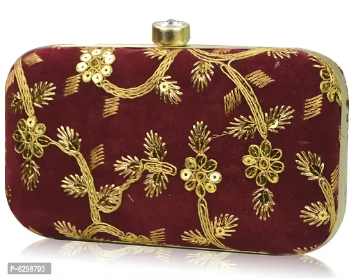 Fabulous Maroon Velvet Self Pattern Clutches For Women And Girls-thumb2
