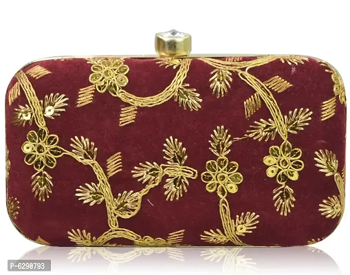 Fabulous Maroon Velvet Self Pattern Clutches For Women And Girls-thumb0