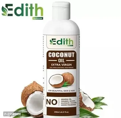 Edith Cold Pressed Coconut Non Sticky Hair Oil For Stronger, Thicker And Glossier Hair, Moisturizer And Softener For Hair  Oil Pack Of 1, Capacity- 200ML-thumb0
