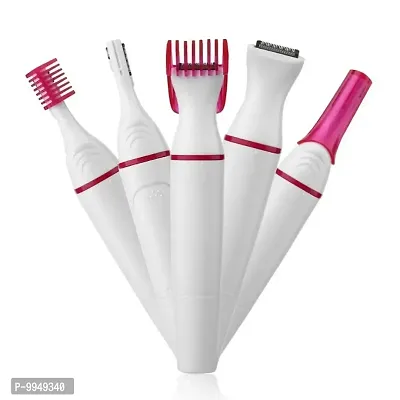 5 in 1 Sweet Trimmer, Battery Operated Beauty Safety Hair Remover for Upper, Lip, Chin, Eyebrow, Bikini Trimmer, Underarm, Face for Women (Pack of 1)-thumb0