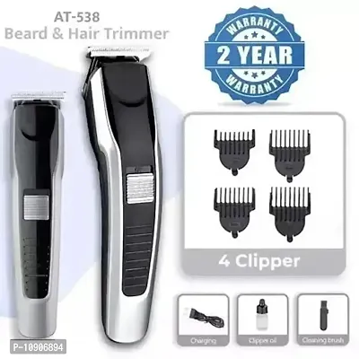 AT-538 Rechargeable Hair Trimmer for men with T-Shape Stainless Steel Sharp Blade Beard Shaver upto length 0.5 to 7mm (Black)