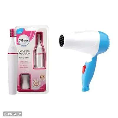 Sensitive Precision Sweet Style Bikini Eye Brow Hair Remover Trimmer and Nova NV-1290 Foldable 1000W Hair Dryer Pack of 2 Combo