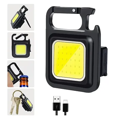 Mini Flashlight, 800Lumens COB Bright Rechargeable Keychain Flashlights, 4 Light Modes Portable Pocket Light with Folding Bracket Bottle Opener and Magnet...