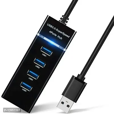 USB Hub 3.0 4-Port Superspeed Data Hub High Speed Compatible for All Laptops (Black)-thumb0