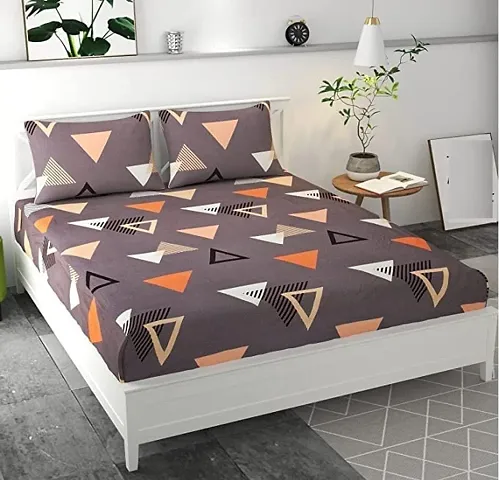 Tript Luxurious Elastic Fitted Glace Cotton King Size (78x72 inches Upto 6 Inches) bedsheet with 2 Pillow Covers - 200TC