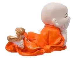 Kunti Craft Cute Child Monk Laughing Baby Buddha Statue Showpiece Figurine Idol Murti for Home Office Decor (Orange)-thumb4