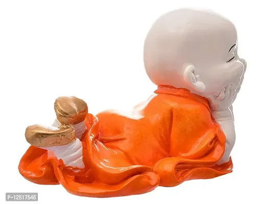 Kunti Craft Cute Child Monk Laughing Baby Buddha Statue Showpiece Figurine Idol Murti for Home Office Decor (Orange)-thumb5