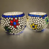 Kunti Craft Handworked Tealight Candle Holders for Home Decoration, Mosaic Glass | Diwali Lighting for Home Decoration, Diwali Decoration Items, Diwali Gifts Item | Pack of 2-thumb1