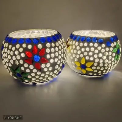 Kunti Craft Handworked Tealight Candle Holders for Home Decoration, Mosaic Glass | Diwali Lighting for Home Decoration, Diwali Decoration Items, Diwali Gifts Item | Pack of 2-thumb2