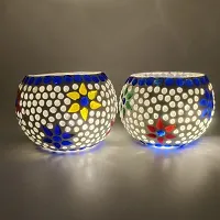 Kunti Craft Handworked Tealight Candle Holders for Home Decoration, Mosaic Glass | Diwali Lighting for Home Decoration, Diwali Decoration Items, Diwali Gifts Item | Pack of 2-thumb4