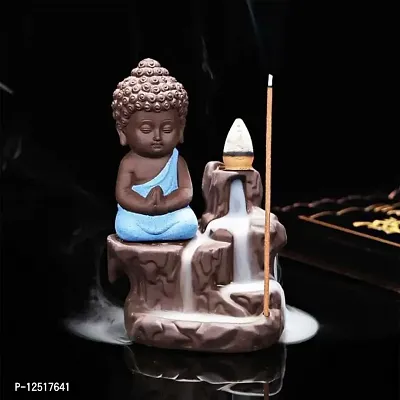 Kunti Craft Meditating Lord Buddha Backflow Incense Burners with 10 Free Incense Sticks (Blue)